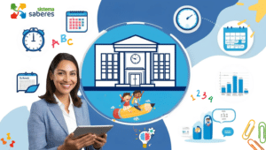 Administrador escolar usando tecnología