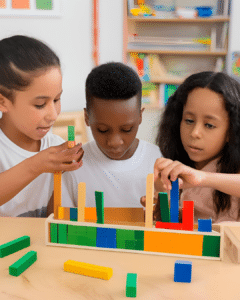  3 infantes usando regletas Cuisenaire
